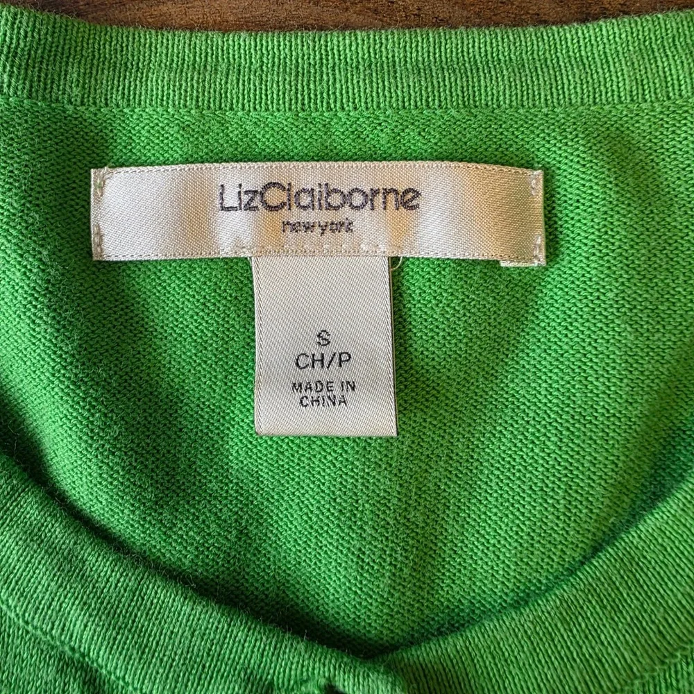 Liz Claiborne Small Cardigan Sweater Green  Button‎ Long Sleeve Cotton preppy